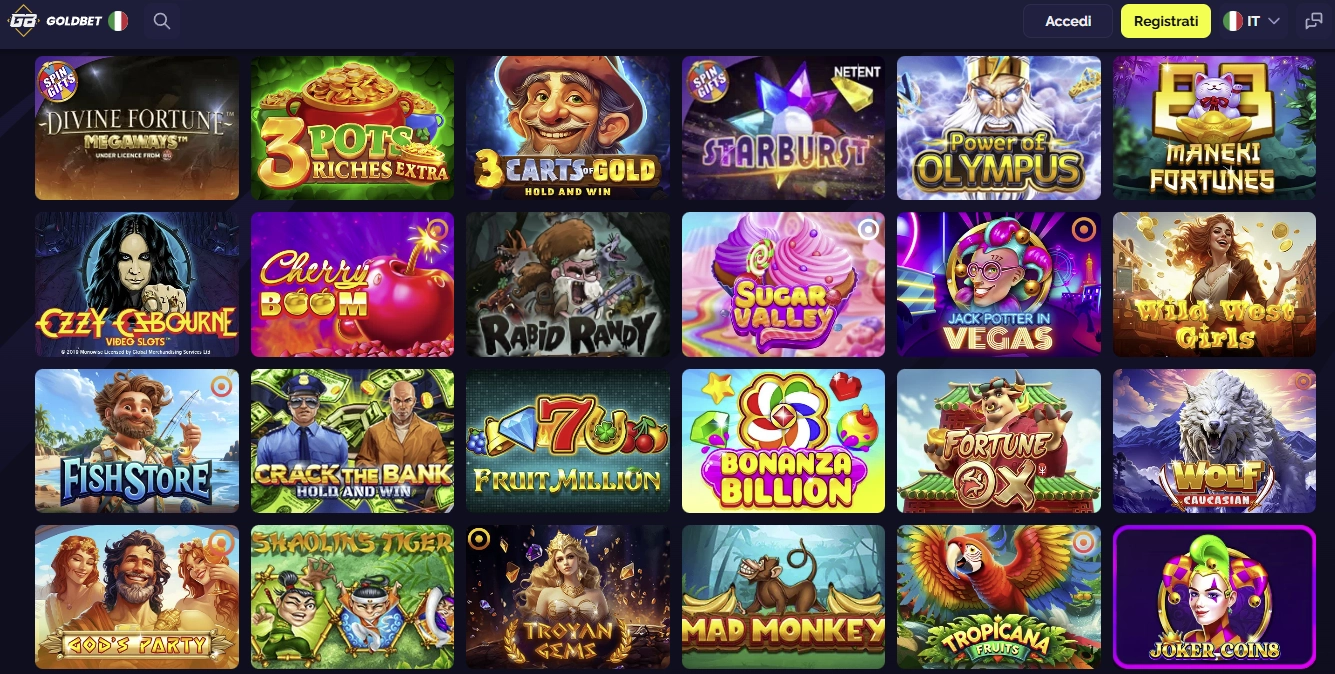 Selezione giochi Goldbet Casino